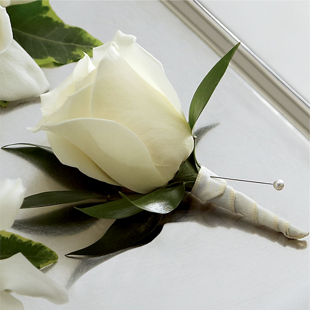 White Rose Boutonniere – BELLE FLEURS & DESSINS, Lexington KY
