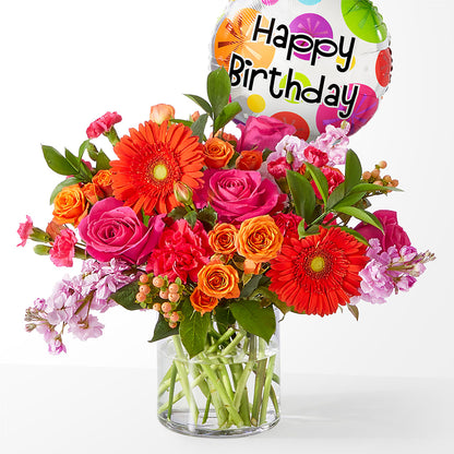 Fiesta Bouquet with Birthday Balloon – BELLE FLEURS & DESSINS, Lexington KY