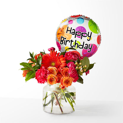 Fiesta Bouquet with Birthday Balloon – BELLE FLEURS & DESSINS, Lexington KY