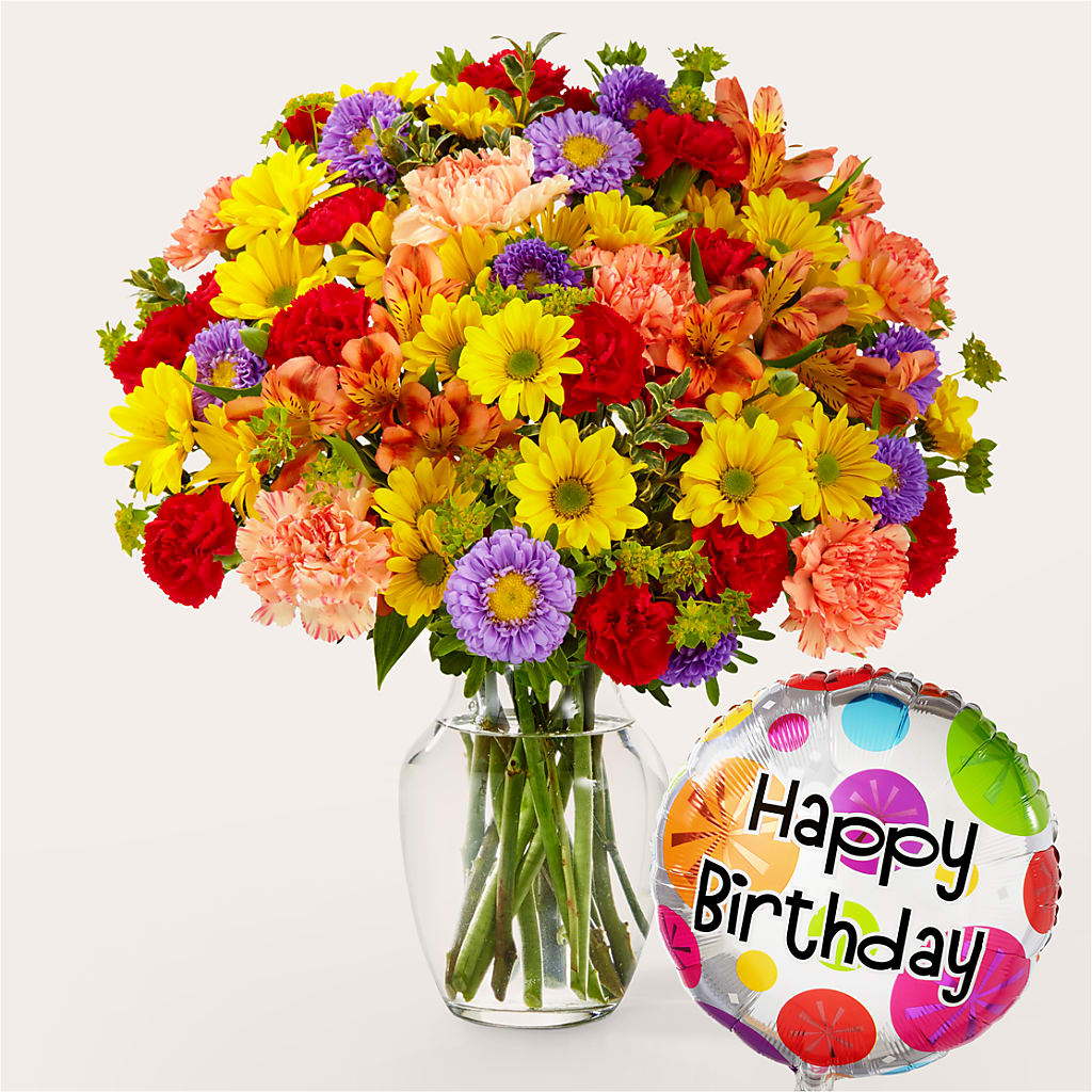 Kaleidoscope Bouquet with Birthday Balloon – BELLE FLEURS & DESSINS, Lexington KY