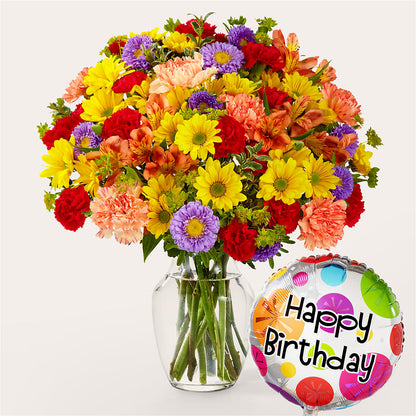 Kaleidoscope Bouquet with Birthday Balloon – BELLE FLEURS & DESSINS, Lexington KY